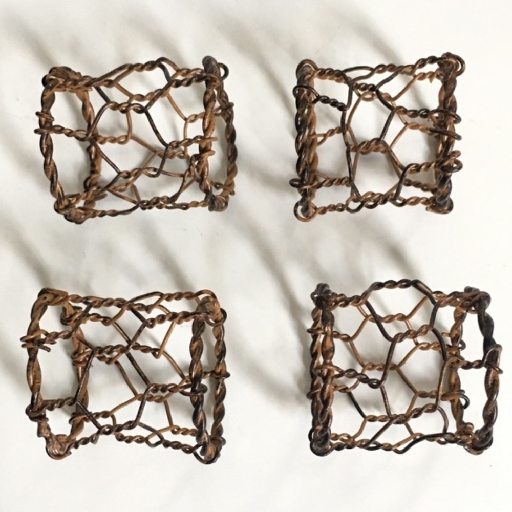 Pottery Barn 4 Napkin Holders, Farmhouse, Rustic, Minimalist, Natural